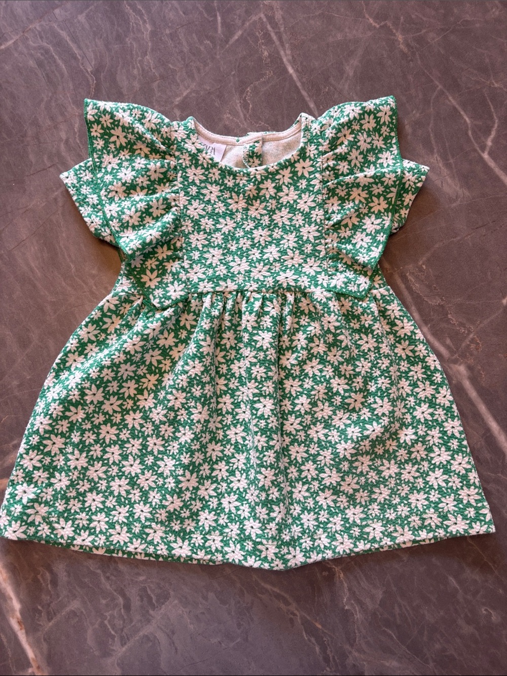 Zara Green Floral Daisy Dress with White Print